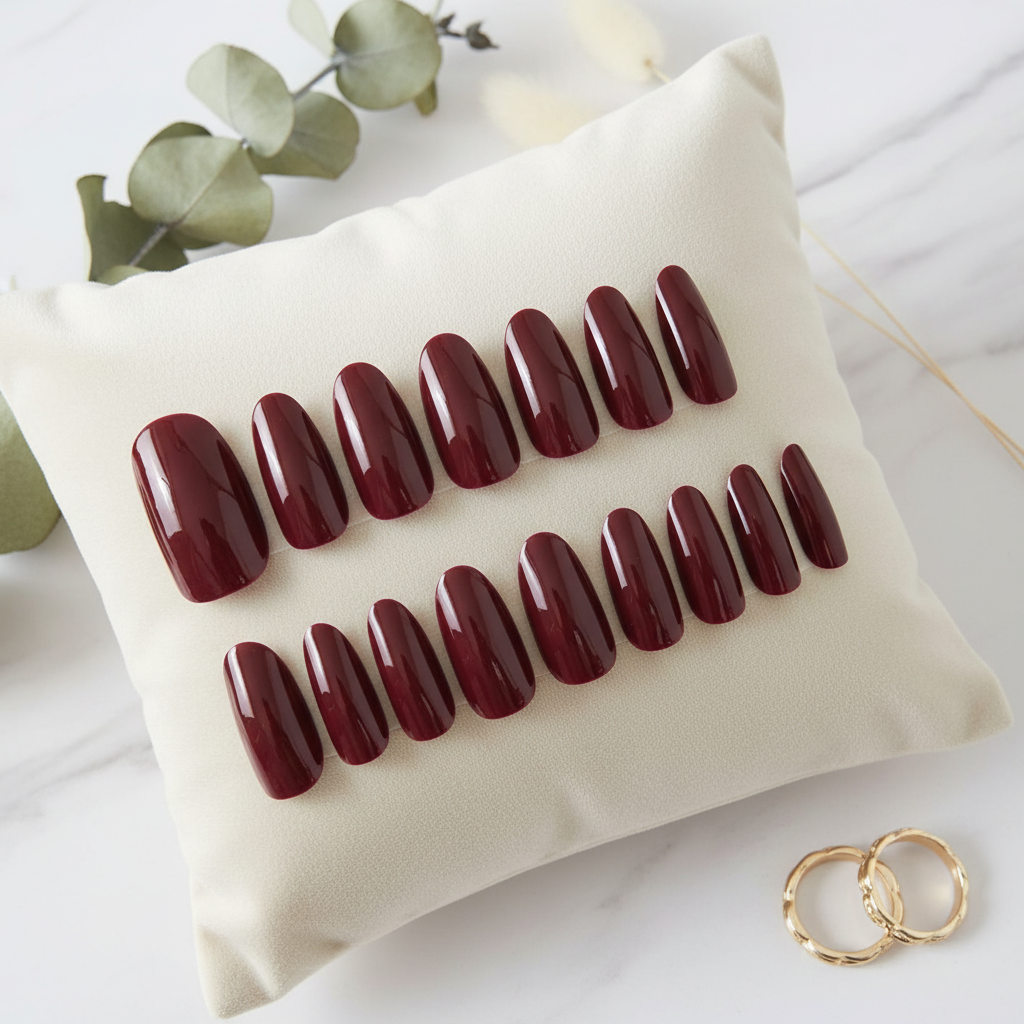 Dark Maroon Press-On Nails Set