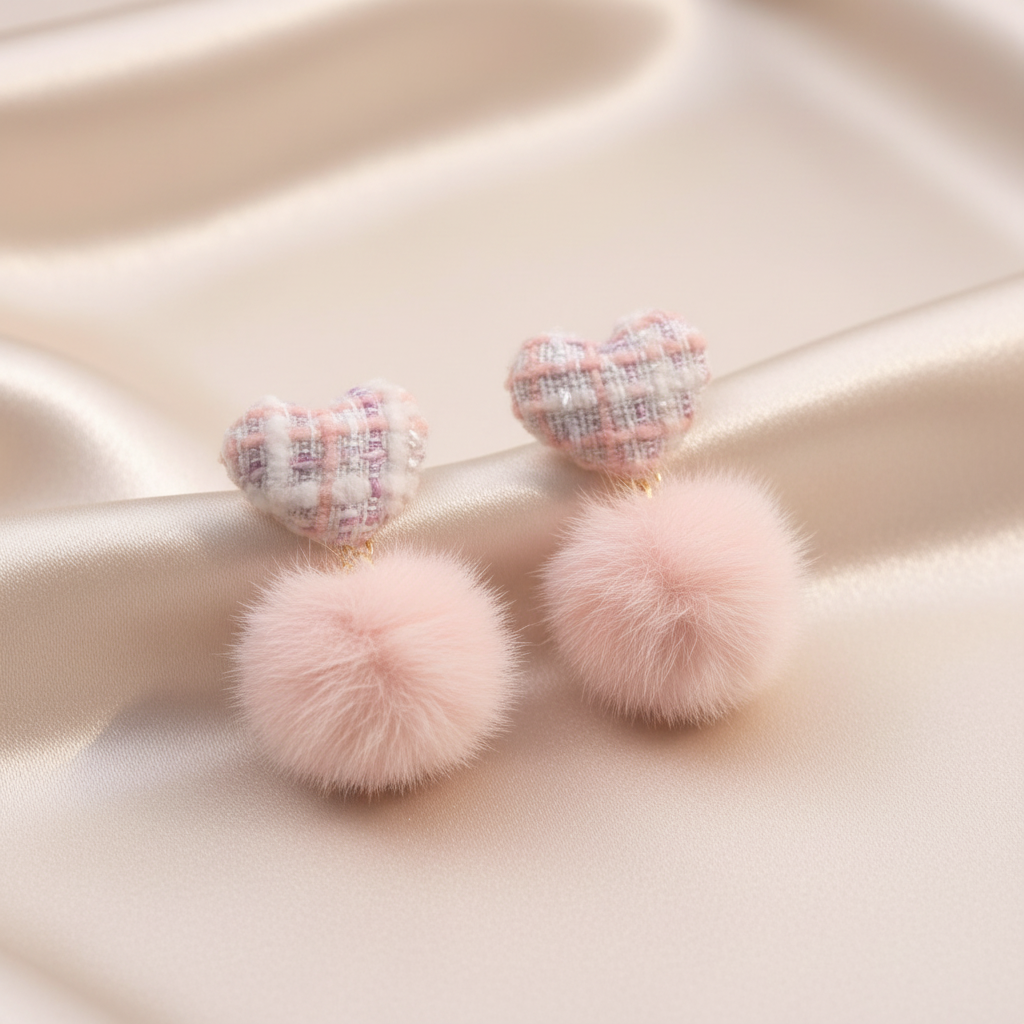Pink Fur Earrings Display