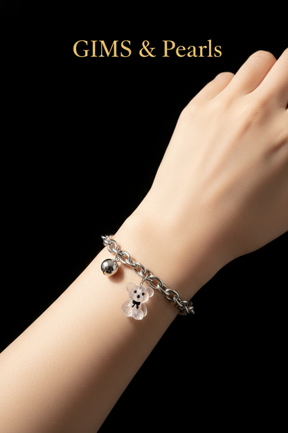 Bear Silver Bracelet - Wrist Black
