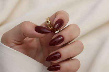 Dark Maroon Nails Close-Up