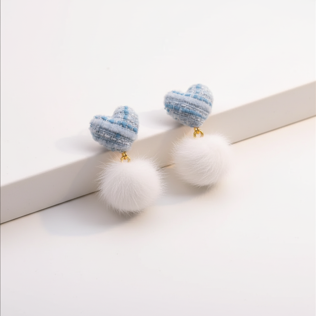 Heart Fur Earrings Close-up