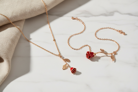 Rose Gold Necklace & Bracelet Set